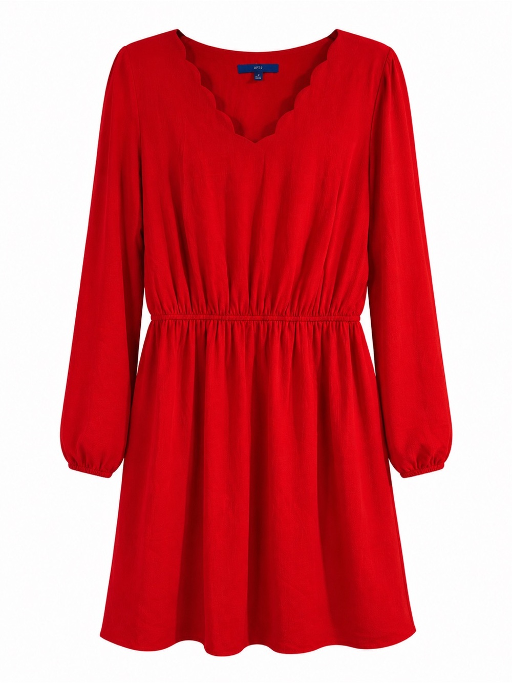 Apt. 9 Red Long Sleeve Scallop-Neck Dress
